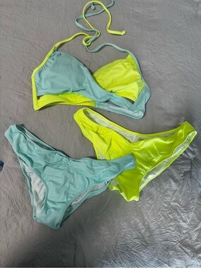 PINK Victoria's Secret Aqua and Neon Yellow Bikini Trio